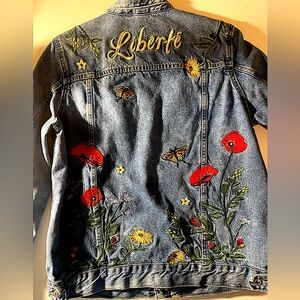 & Denim and H & M embroidered denim jacket floral and butterflies.